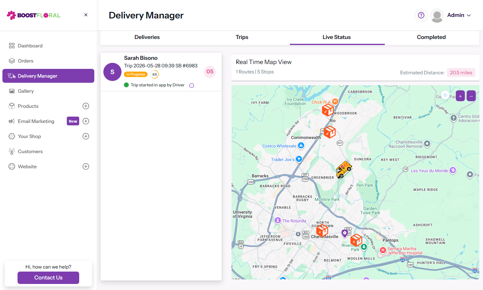 Real-Time Driver GPS Tracking on Shop Dispatch Admin Map